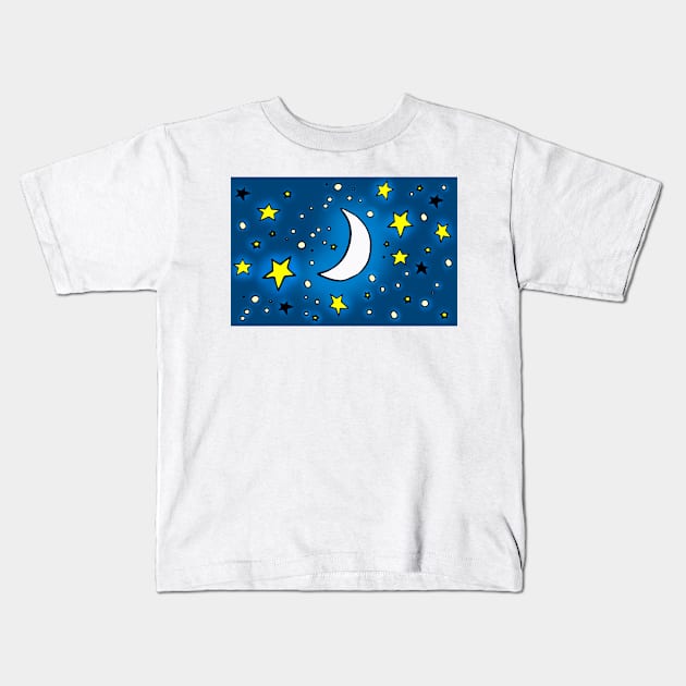 Night sky with stars and moon Kids T-Shirt by Montanescu